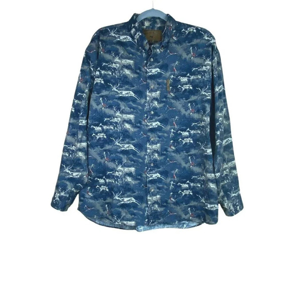 Men's Blue Patterned Casual Button Down Shirt - Picture 1 of 9